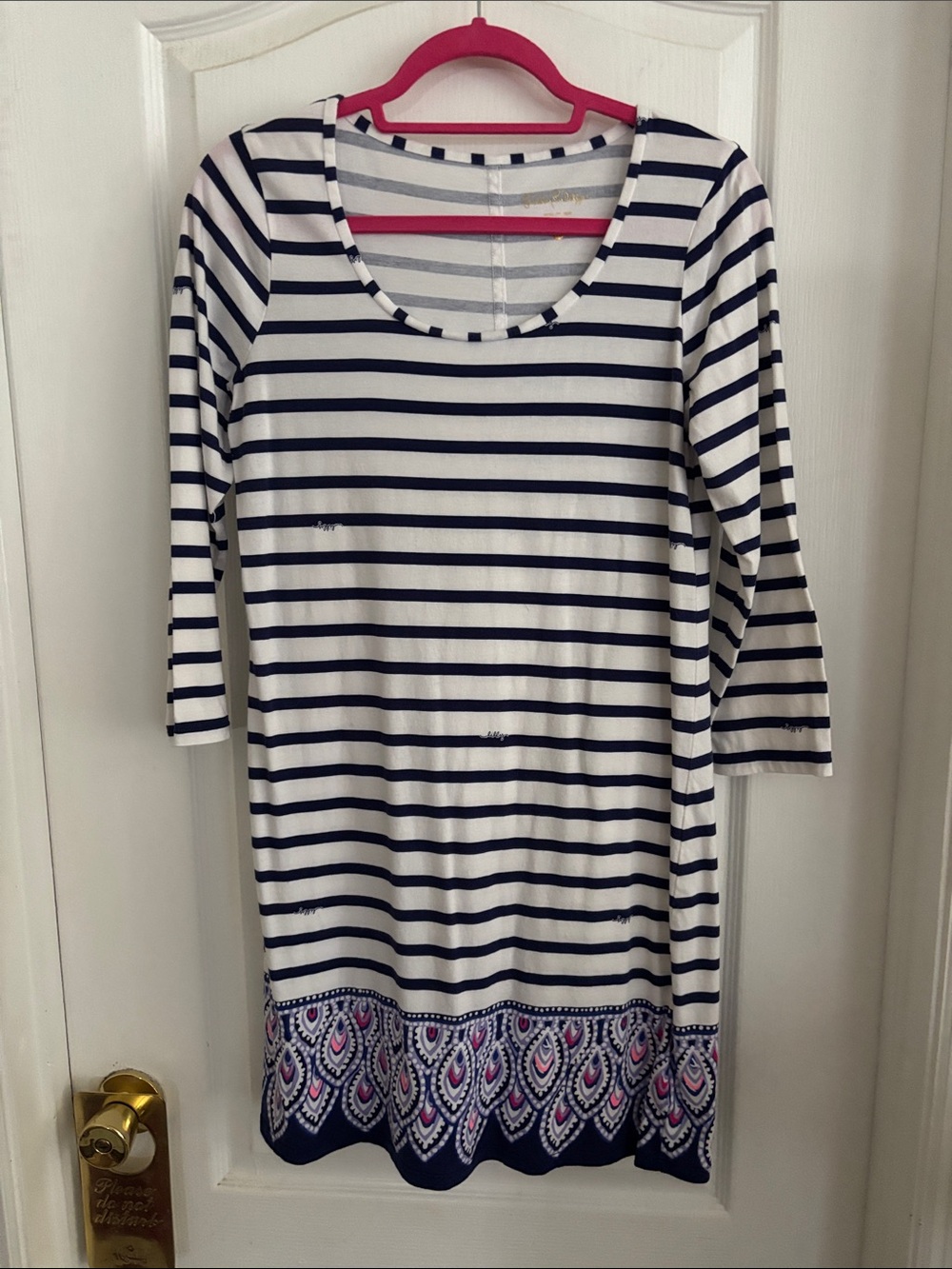 Lilly Pulitzer Navy & White Striped Scoop Neck Dress with Pink Accent Hem size M